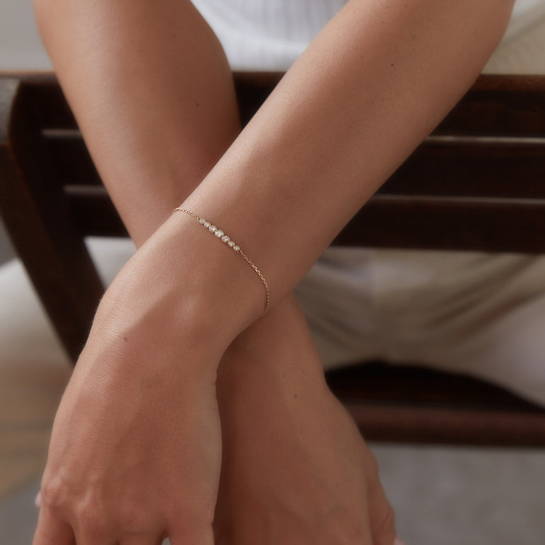 Dainty Diamond Bracelet 14k 18k Real Gold Round Cut Bezel Set Lab Grown Diamond Minimalist Layering Everyday Solitaire Chunky Chain Bracelet