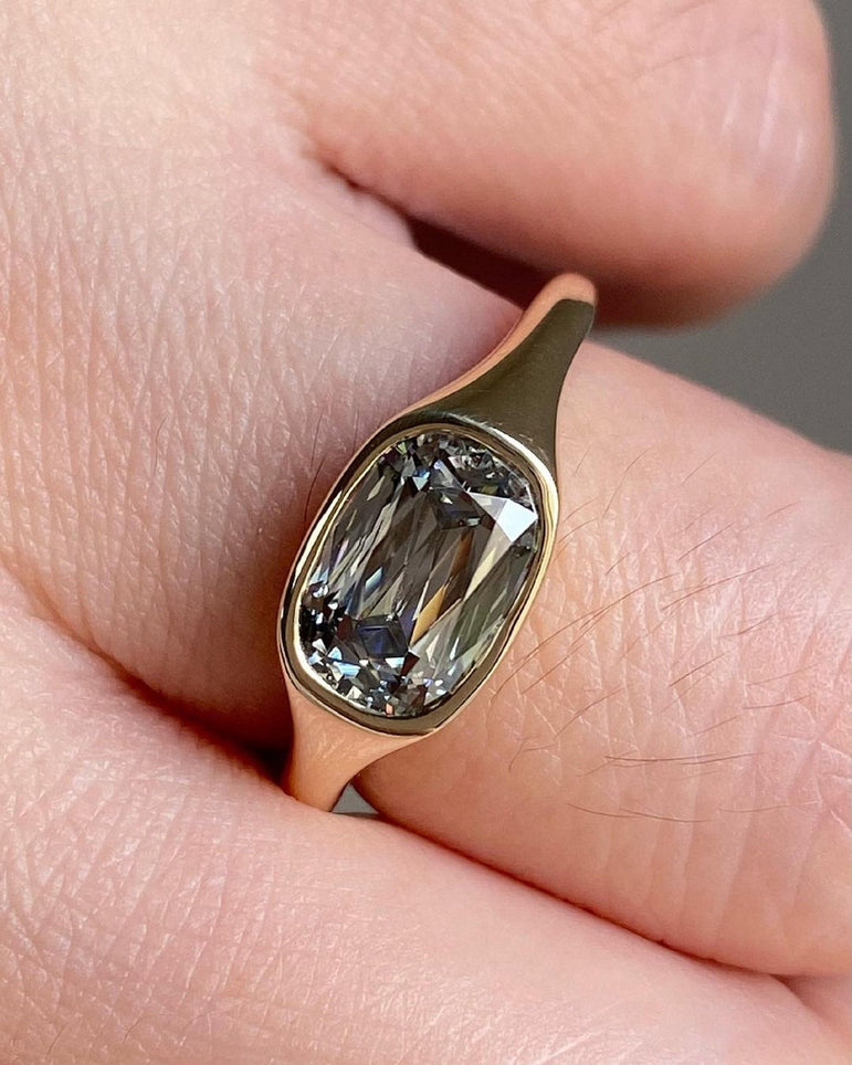 East West Moissanite Ring Grey Cushion Moissanite Wedding Ring