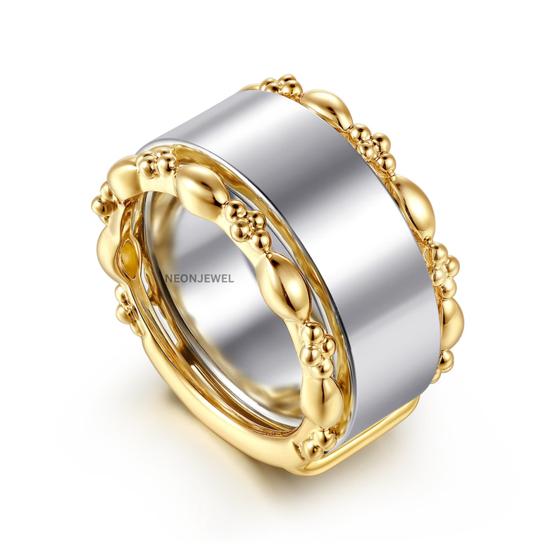 Decorative Cover for Oura Ring, Gold Beaded Smart Ring Protector, Double Band Tracker Shield
