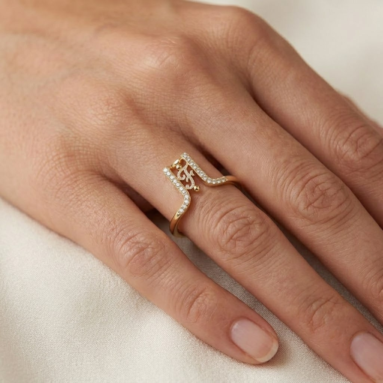 Crystal Initial F Ring Guard for Smart Ring โข Gold Custom Monogram Smart Ring Cover โข Pave Diamond Letter F Ring Protector