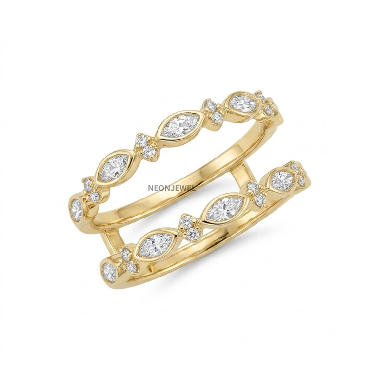 Vintage-Inspired Marquise Crystal Oura Ring Cover | Floral & Leaf Accent Smart Ring Enhancer Set