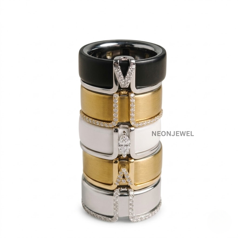Custom Initial Smart Ring Cover Jacket for Oura Ring Gen 5 • 14k Gold Diamond Letter Monogram Oura Guard • Personalized Tech Jewelry Ring Enhancer