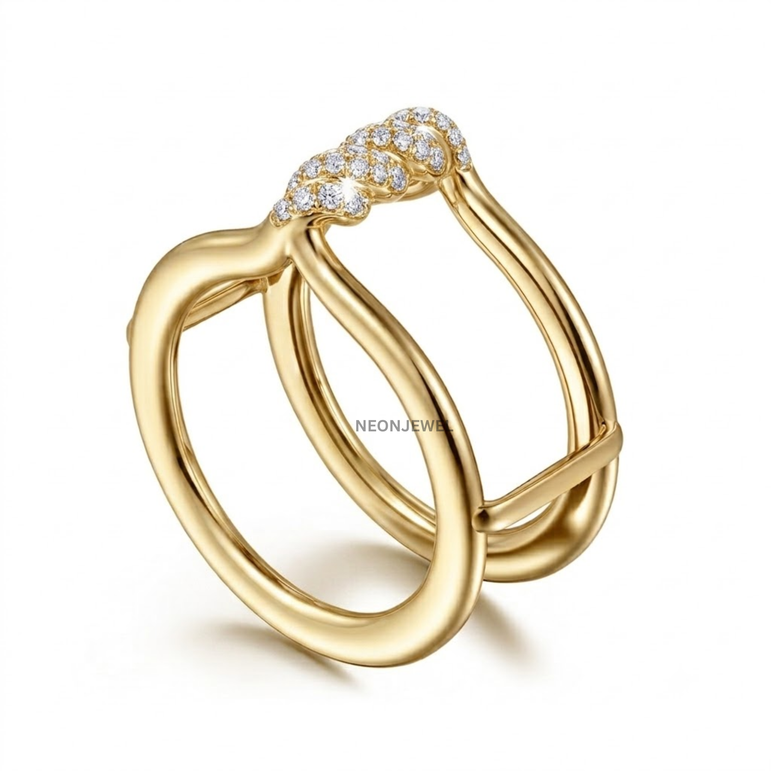 Gold Twisted Pave Cover for Oura Ring, Crystal Rope Smart Ring Protector, Double Band Tracker Shield, Luxury Diamond Styling Sleeve
