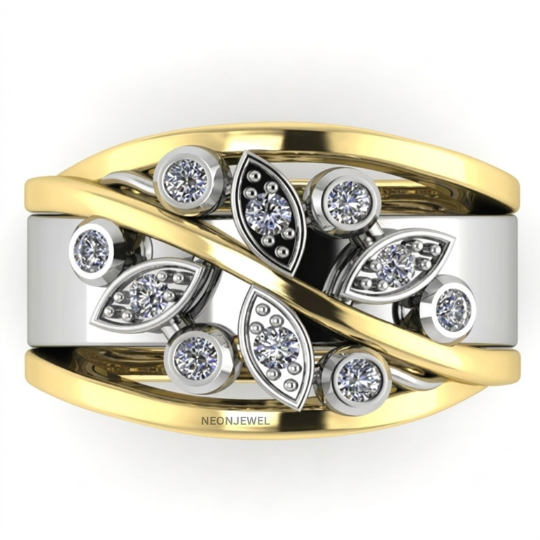 Marquise Leaf Smart Ring Cover | Criss-Cross Vine Ring Enhancer Band | Silver & Gold Smart Ring Protector Jacket | Shimmering Bezel Set Statement Ring Guard