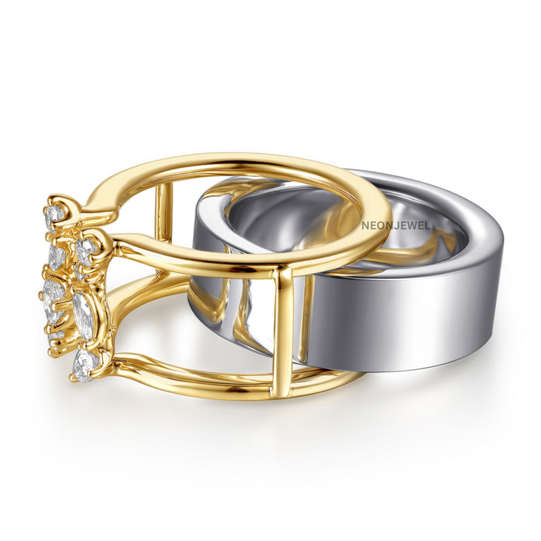 Crystal Smart Ring Cover for Oura, Gold Cluster Diamond Ring Shield, Double Row Open Front Protector