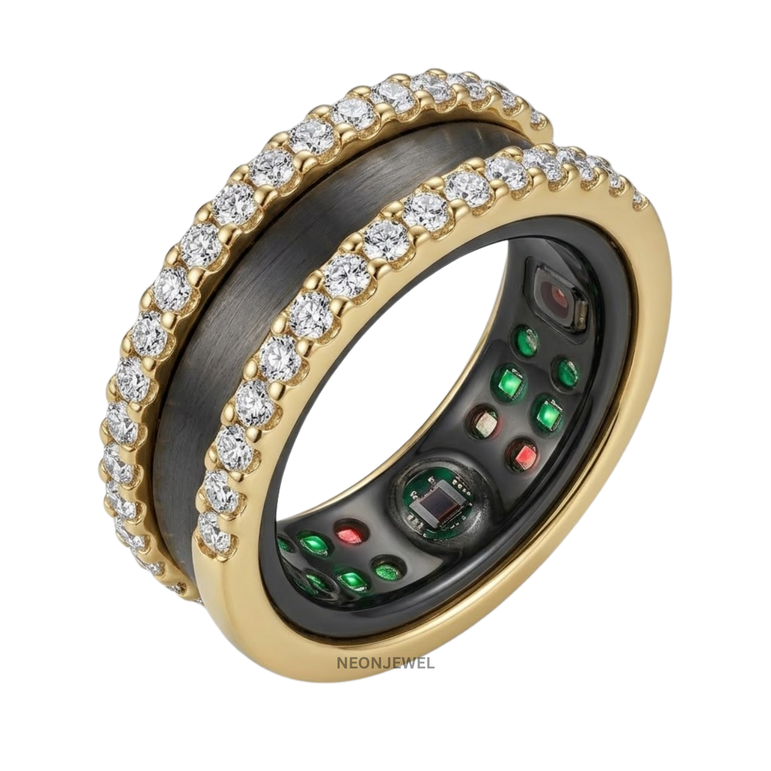 Double Row Moissanite Ring Enhancer Gold, Dual Band Ring Guard for Smart Rings, Sparkling Eternity Stackable Ring Jacket