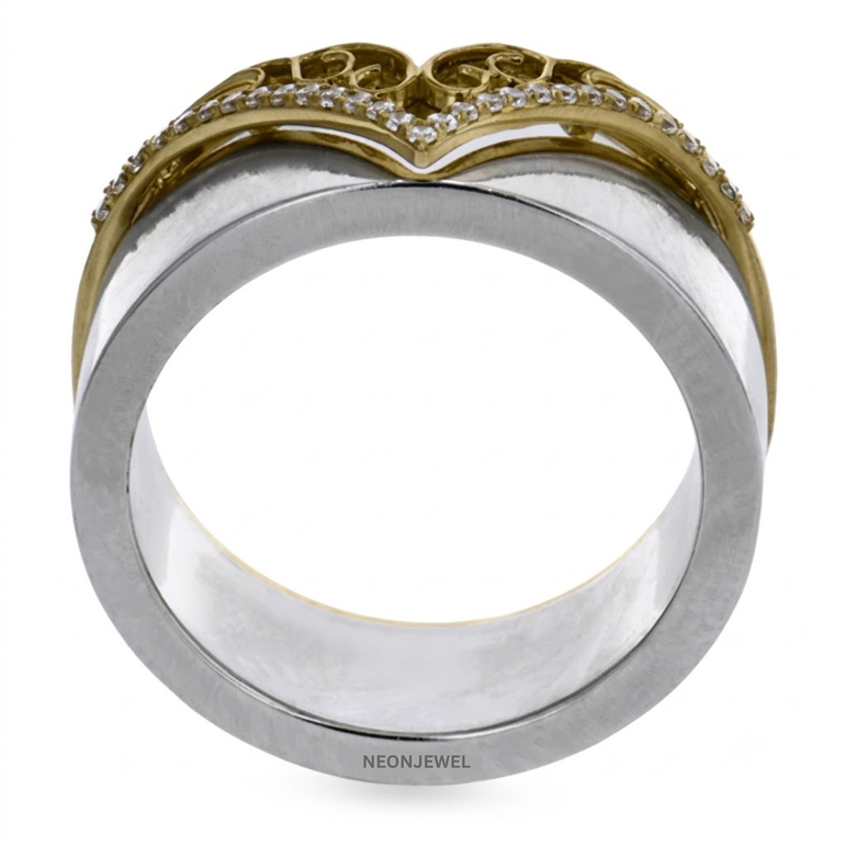 Tiara Smart Ring Cover, Chevron V-Shape Filigree Tracker Shield, Crown Diamond Accent Ring Guard, Two-Tone Decorative Tech Jewelry Sleeve