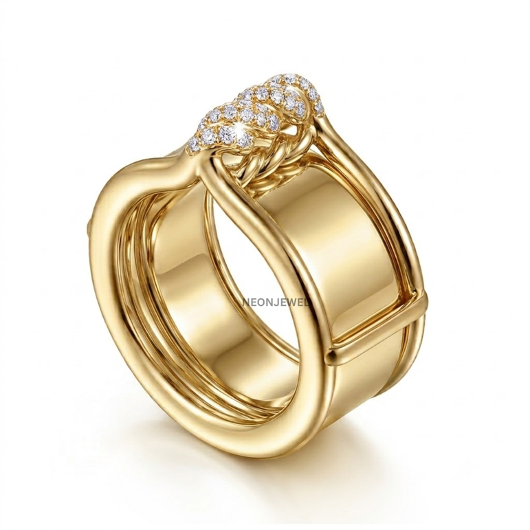Gold Twisted Pave Cover for Oura Ring, Crystal Rope Smart Ring Protector, Double Band Tracker Shield, Luxury Diamond Styling Sleeve