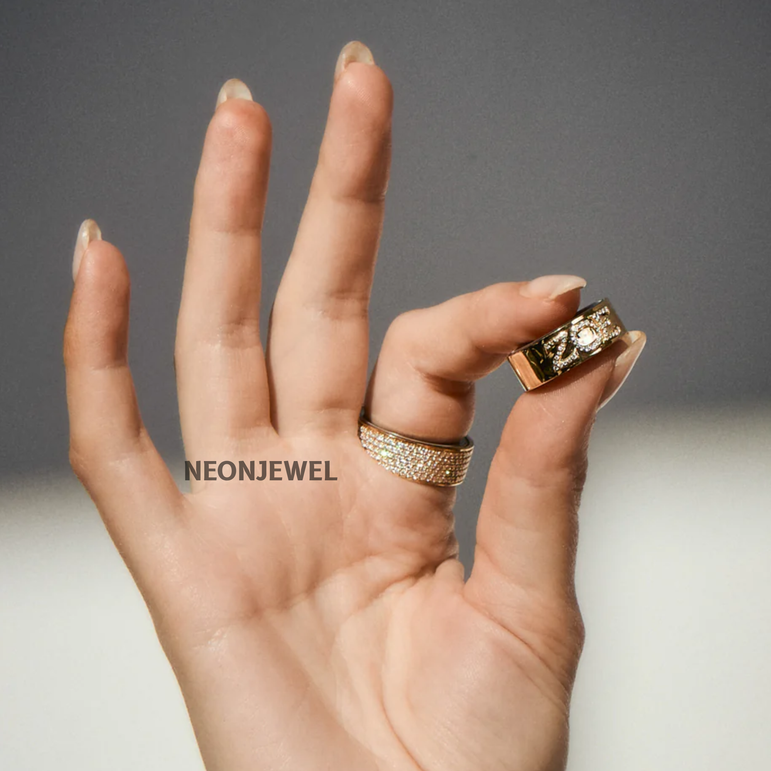 14K Solid Gold Oura Ring Cover Moissanite Diamond Smart Guard Lace Jewelry Jacket Accessory Sparkling Protective Smart Ring Wrap