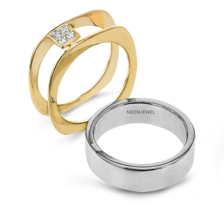 Luxury Soft Square Smart Ring Cover Jacket | Two-Tone Contemporary Ring Enhancer | Elegant Geometric Statement Ring Guard