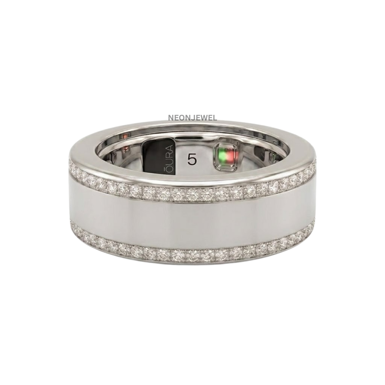 Luxury Double Row Pavé Oura Ring Cover | Gold Diamond Eternity Smart Ring Shield | Minimalist Glam Oura Ring Protector Sleeve
