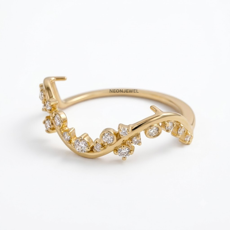 Curved Diamond Ring Jacket • 14K Gold Plated Smart Ring Protector Cover • Botanical Vine Ring Guard Enhancer • Statement Jewelry for Tech Rings