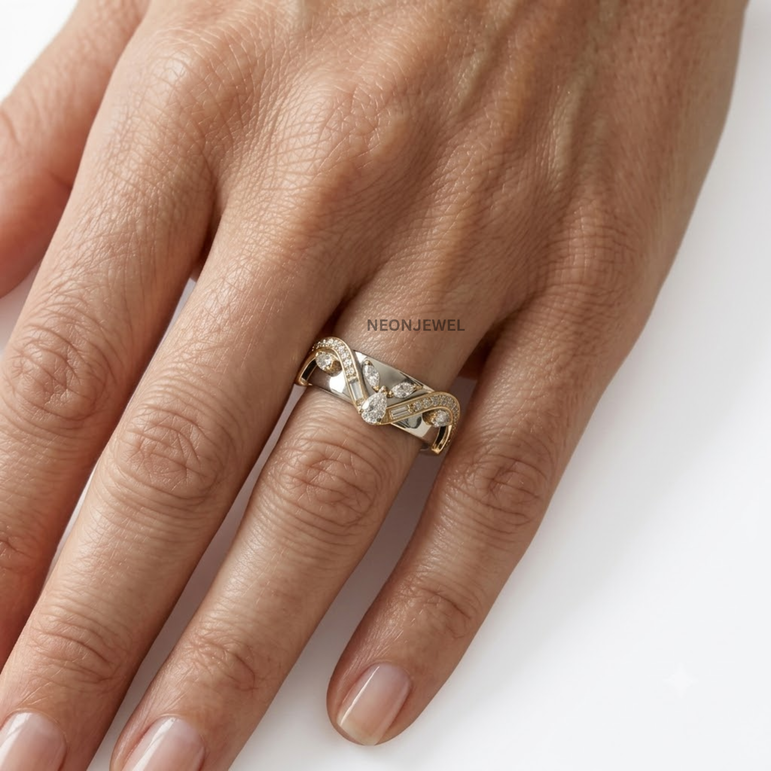 Teardrop Ring Cover • Gold Chevron Smart Ring Enhancer Jacket • Modern Crown Ring Guard