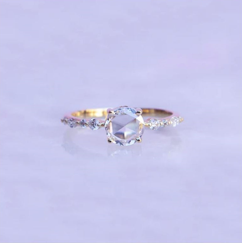 1.60 Ct Colorless Rose Cut Round Moissanite Engagement Ring Unique Diamond Ring For Women