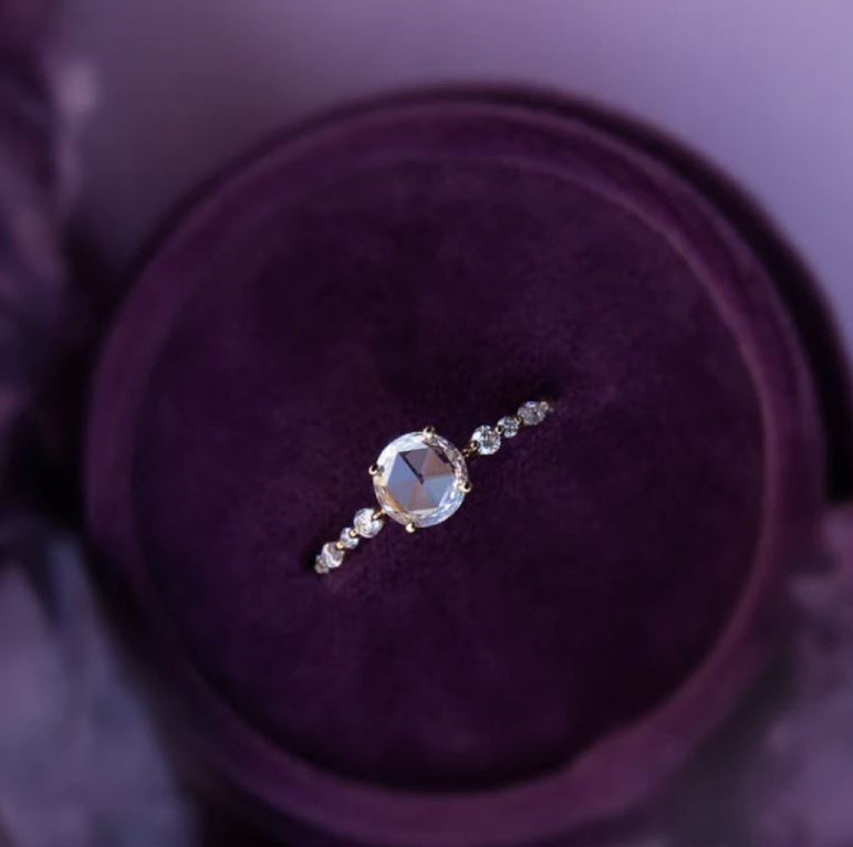 1.60 Ct Colorless Rose Cut Round Moissanite Engagement Ring Unique Diamond Ring For Women