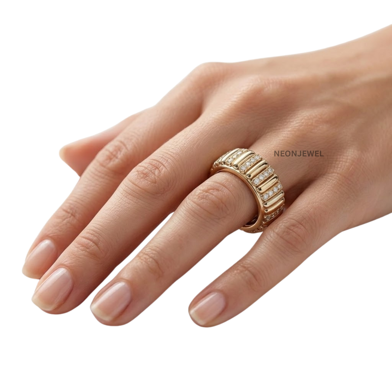 14K Gold Plated Smart Ring Protector Cover • Modern Ribbed Tech Ring Guard • Chunky Jewelry for Smart Rings