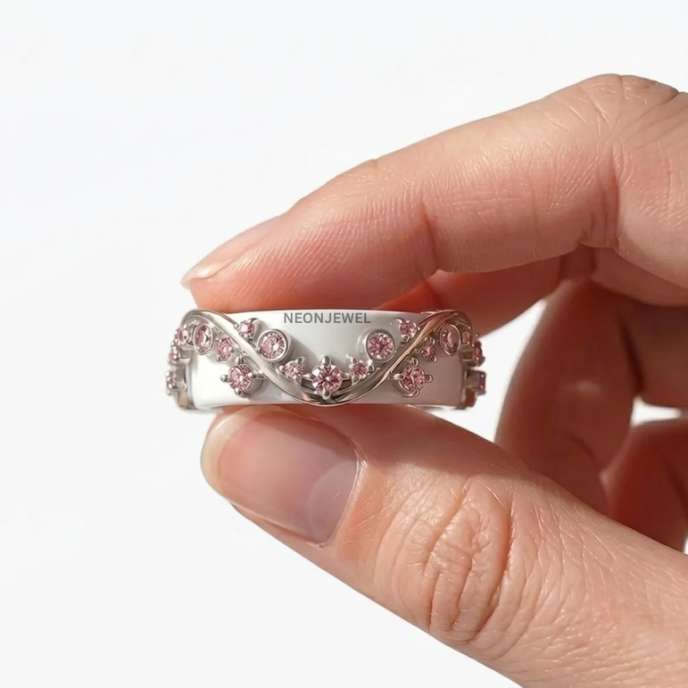 14K Gold Filled Vine Oura Ring Cover | Floral Pink Crystal Smart Ring Protector | Delicate Nature-Inspired Oura Ring Wrapper