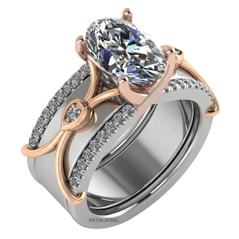 Two-Tone Engagement Ring Cover for Smart Ring | Oval Cut Moissanite Ring Enhancer Band | Silver & Gold Smart Ring Protector Jacket