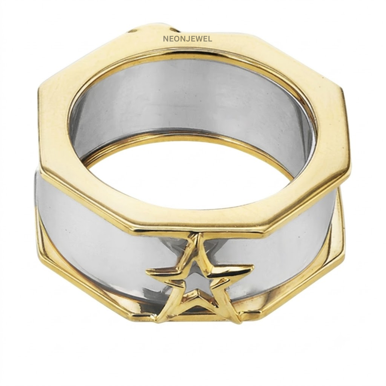 Geometric Smart Ring Cover | Hexagon Outer Frame Smart Ring Protector Jacket | Gold Open Heart Ring Enhancer Band | Minimalist Silver Statement Ring Guard