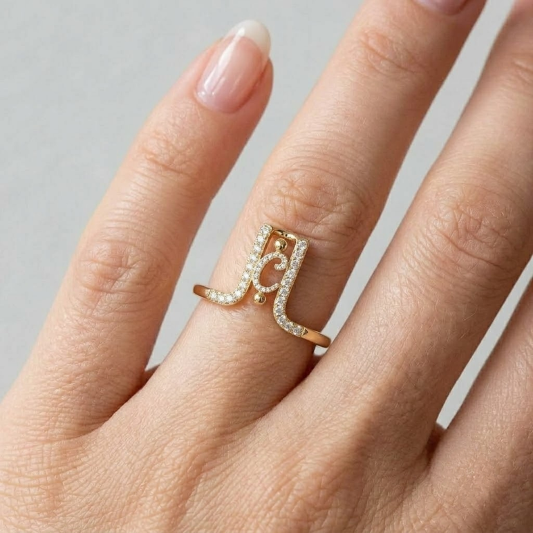 Crystal Initial C Ring Guard for Smart Ring • Gold Custom Monogram Smart Ring Cover • Pave Diamond Letter C Ring Protector