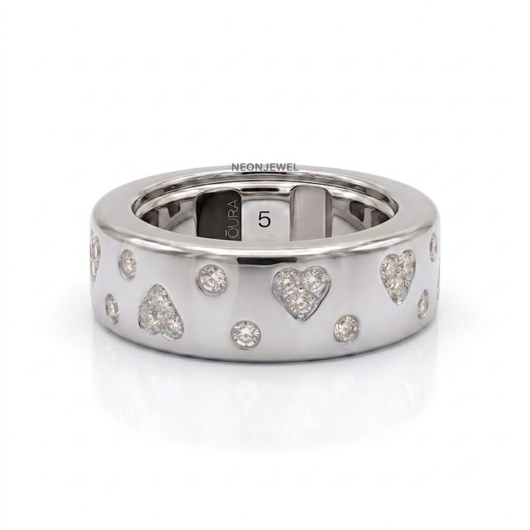 The "Sweetheart" Oura Ring Cover 4, 5 – Satin Gold with Pavé Hearts & Crystals