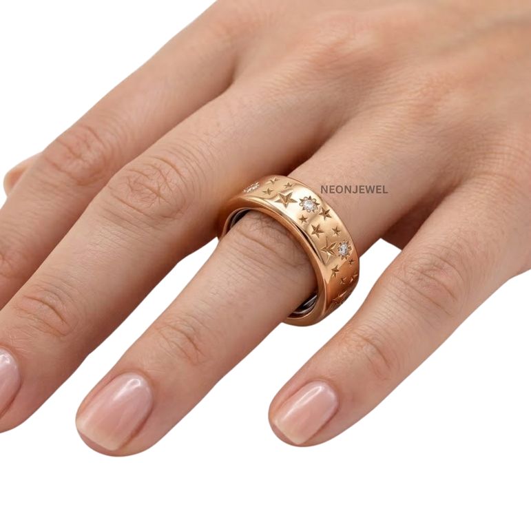 Celestial Galaxy Oura Ring Sleeve | Engraved Stars & Sparkling CZ Accent Smart Ring Shield