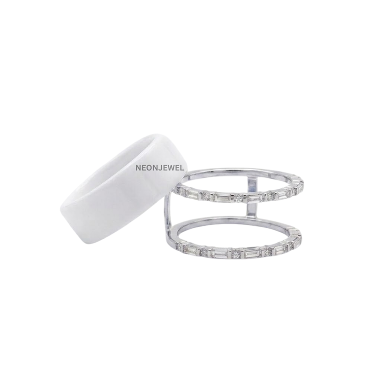 Baguette Cut CZ Oura Ring Cover Set | Dual Border Smart Ring Enhancer Bands | Sparkly Eternity Smart Ring Protector