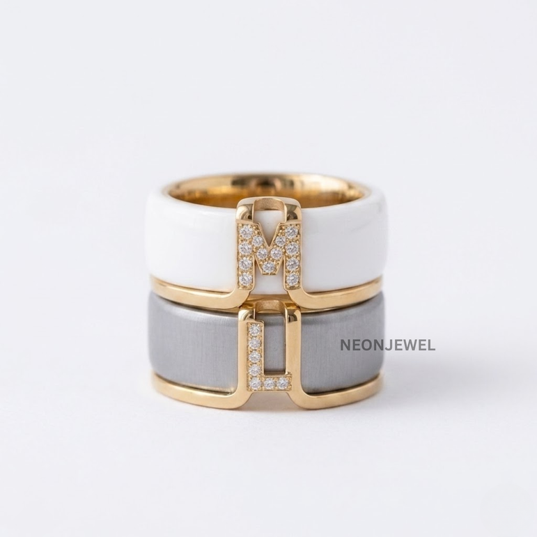 Custom Initial Smart Ring Cover Jacket for Oura Ring Gen 5 • 14k Gold Diamond Letter Monogram Oura Guard • Personalized Tech Jewelry Ring Enhancer