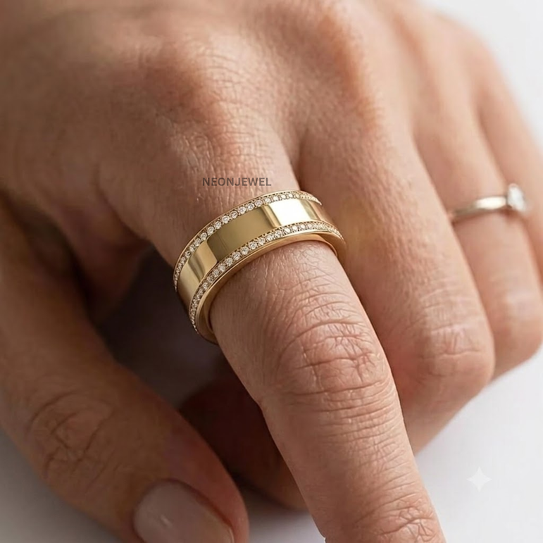 Luxury Double Row Pavé Oura Ring Cover | Gold Diamond Eternity Smart Ring Shield | Minimalist Glam Oura Ring Protector Sleeve