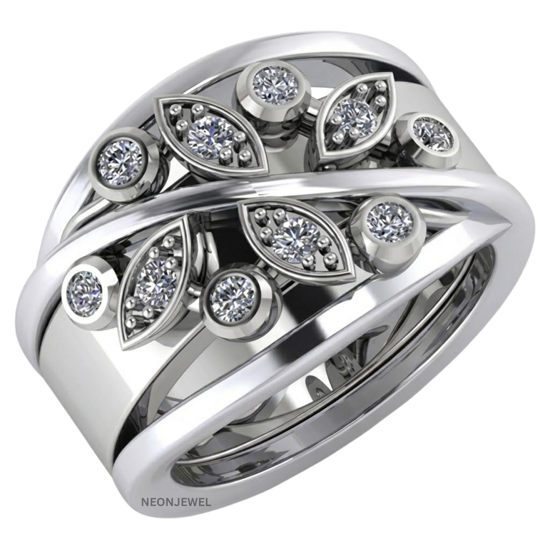 Marquise Leaf Smart Ring Cover | Criss-Cross Vine Ring Enhancer Band | Silver & Gold Smart Ring Protector Jacket | Shimmering Bezel Set Statement Ring Guard