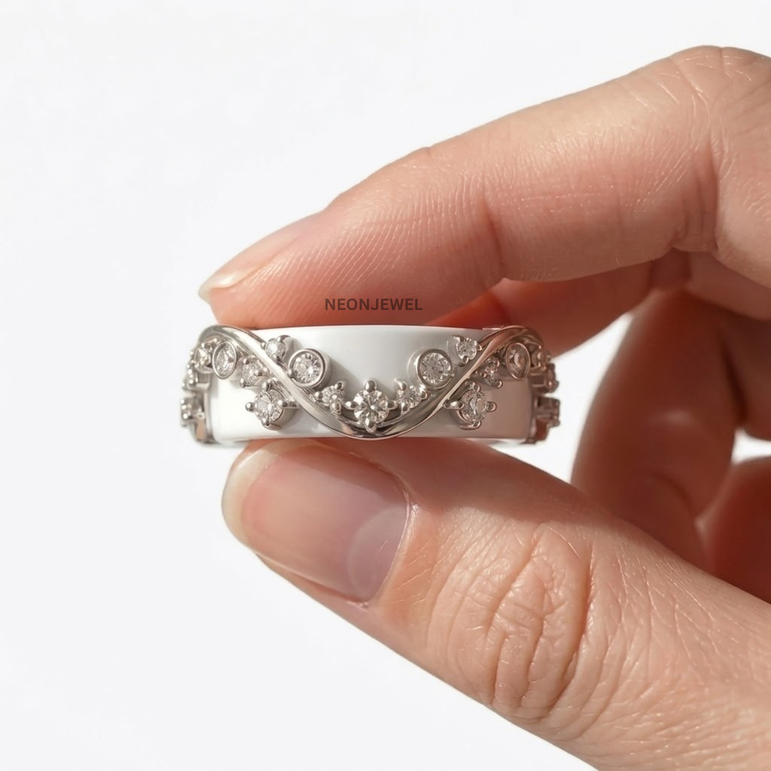 Curved Diamond Ring Jacket • 14K Gold Plated Smart Ring Protector Cover • Botanical Vine Ring Guard Enhancer • Statement Jewelry for Tech Rings