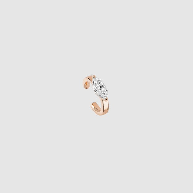 Diamond Ear Cuff 14k Solid Gold Marquise Cut Prong Set Sparkling Lab Grown Diamond Ear Cuff