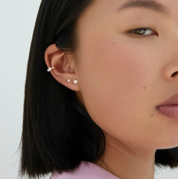 Diamond Ear Cuff 14k Solid Gold Marquise Cut Prong Set Sparkling Lab Grown Diamond Ear Cuff