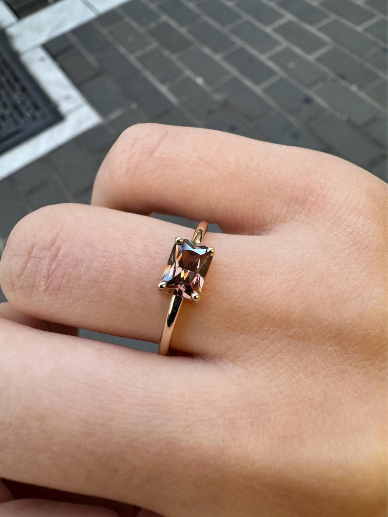 1.67 Ct Brown Radiant Cut Moissanite Solitaire Wedding Ring East West Moissanite Ring