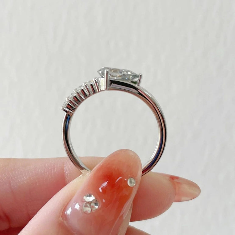 Grey Pear Cut Moissanite Engagement Ring 925 Sterling Silver Ring