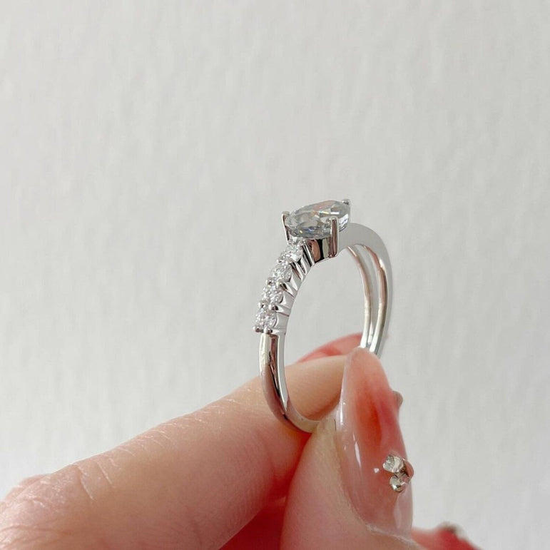 Grey Pear Cut Moissanite Engagement Ring 925 Sterling Silver Ring