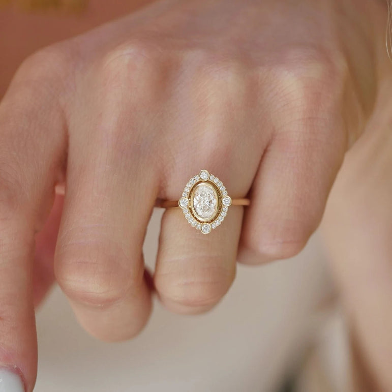 Art Deco Oval Moissanite Engagement Ring 2.20 Ct Moissanite Vintage Style Ring For Women