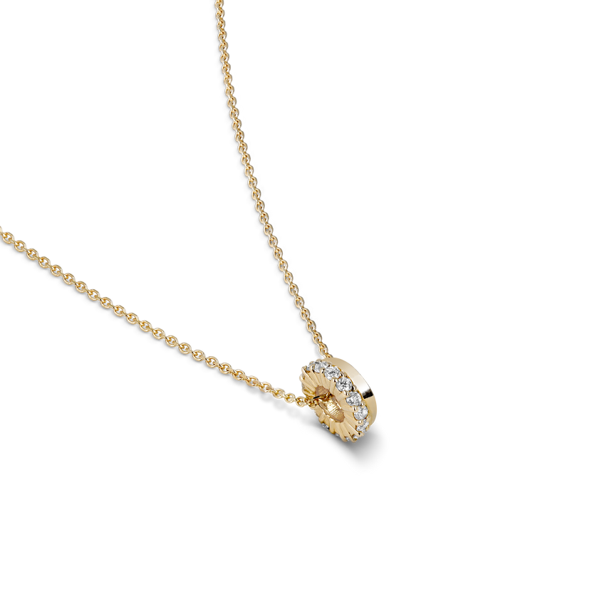 Diamond Bead Charm Necklace Pave Diamond Rondels Pendant Sparkling Lab Grown Diamond Minimalist Everyday Charm Necklace