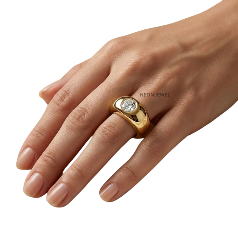 Chunky Gold Dome Oura Ring Cover | Bezel Set Solitaire Crystal Smart Ring Shield | Bold Statement Smart Tech Jewelry Protector