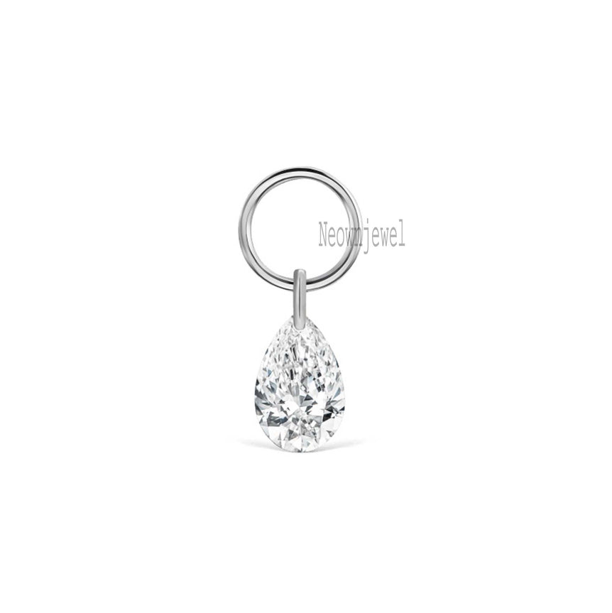 Pear Floating Diamond Charm Single Pear Diamond Earrings Pear Floating Diamond Drop Piercing