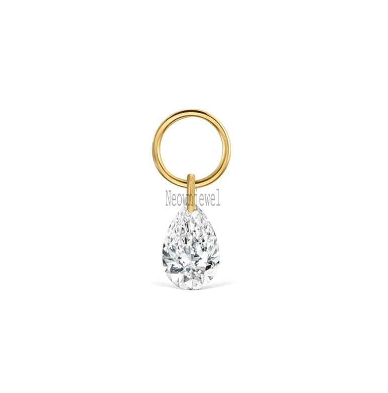 Pear Floating Diamond Charm Single Pear Diamond Earrings Pear Floating Diamond Drop Piercing