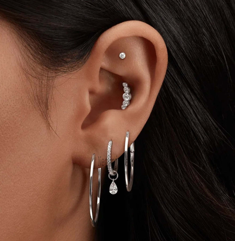 Pear Floating Diamond Charm Single Pear Diamond Earrings Pear Floating Diamond Drop Piercing