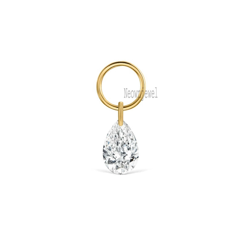 Pear Floating Diamond Charm Single Pear Diamond Earrings Pear Floating Diamond Drop Piercing
