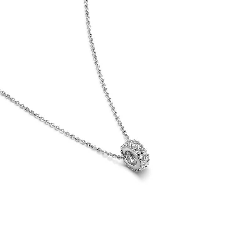 Pave Diamond Rondels Bead Pendant Necklace Sparkling Lab Grown Diamond Minimalist Solitaire Everyday Wear Charm Necklace