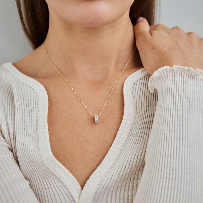 Pave Diamond Rondels Bead Pendant Necklace Sparkling Lab Grown Diamond Minimalist Solitaire Everyday Wear Charm Necklace