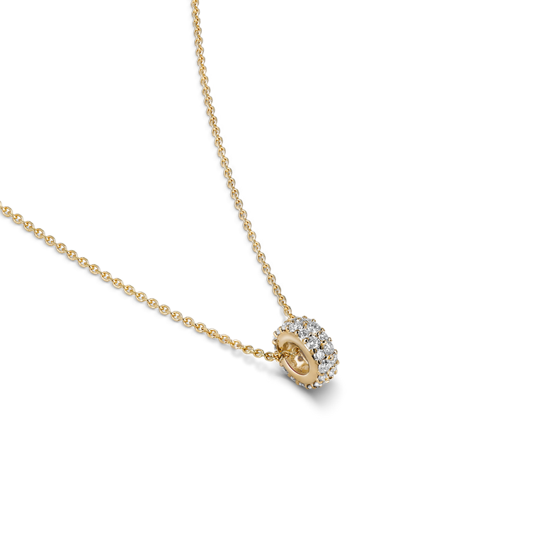 Pave Diamond Rondels Bead Pendant Necklace Sparkling Lab Grown Diamond Minimalist Solitaire Everyday Wear Charm Necklace