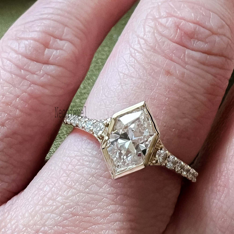 2.20 Ct Dutch Marquise Moissanite Engagement Ring 14K Solid Yellow Gold Diamond Ring