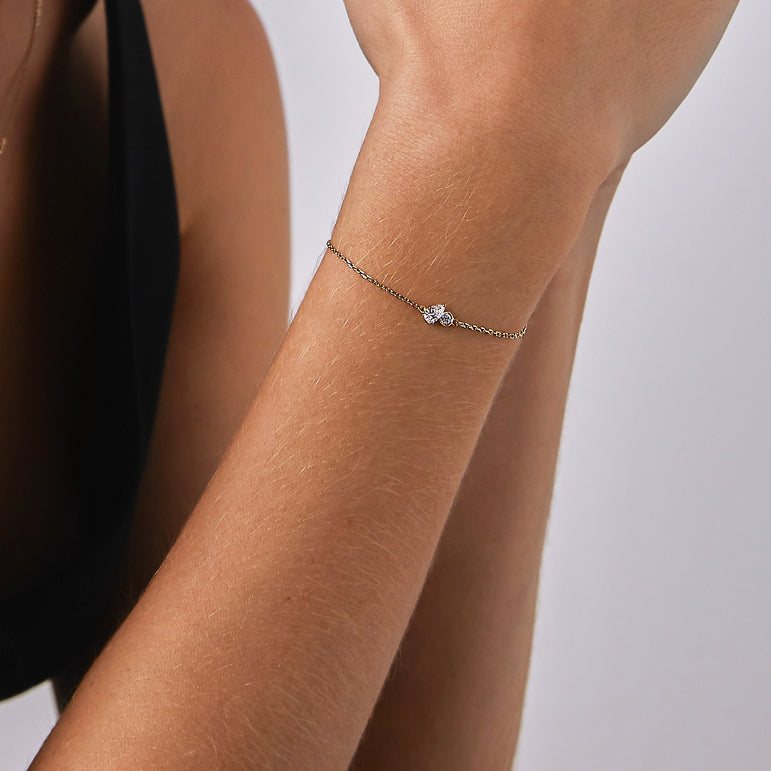 Dainty Diamond Bracelet 14k Solid Gold Pear And Round Cut Lab Grown Diamond Minimalist Layering Everyday Solitaire Chunky Chain Bracelet