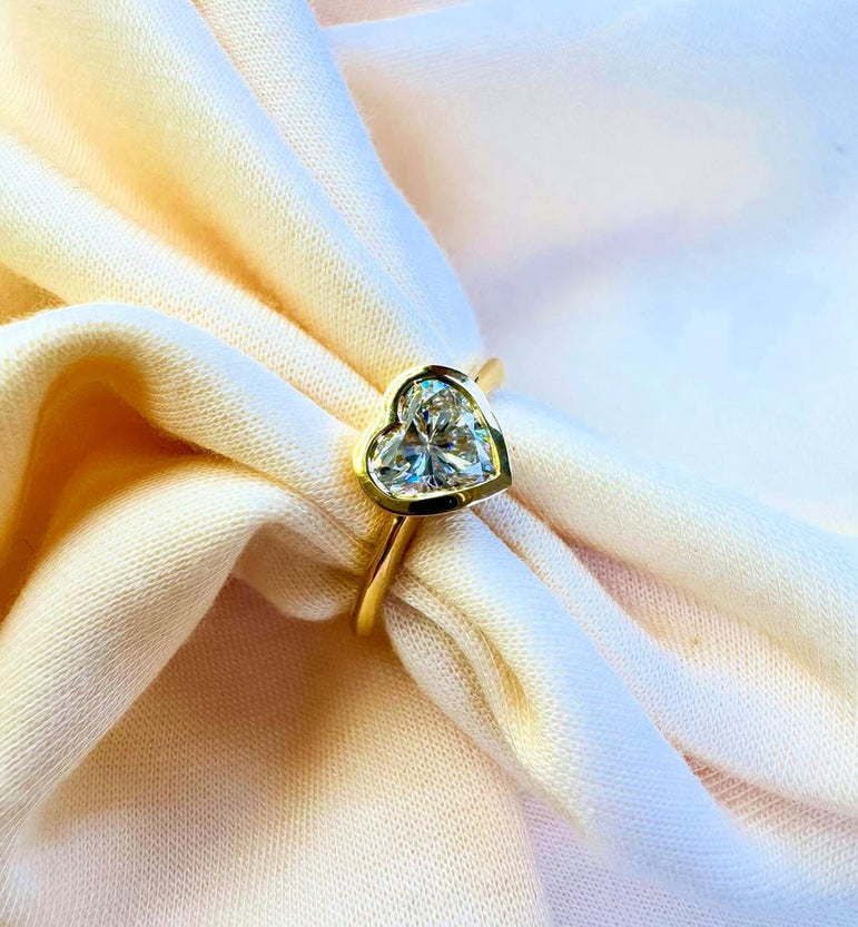 2 Ct Colorless Heart Shape Moissanite Solitaire Engagement Ring Bezel Set Ring For Women