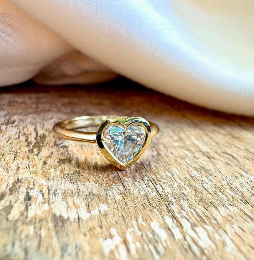 2 Ct Colorless Heart Shape Moissanite Solitaire Engagement Ring Bezel Set Ring For Women